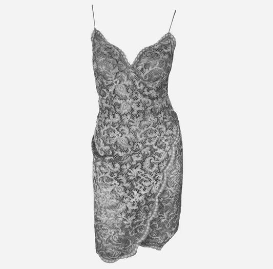 Rare Donna Karan New York SS 1995 Lace Grey Dress, 12 US