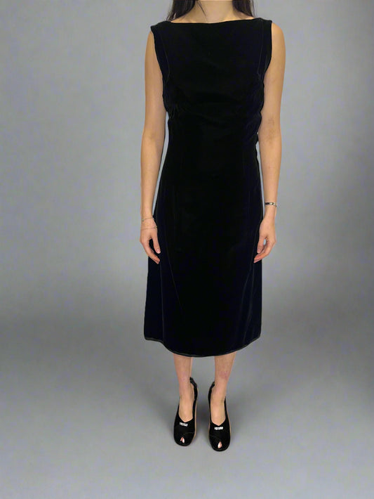 Vintage Handmade Bow Detail Black Velvet Dress