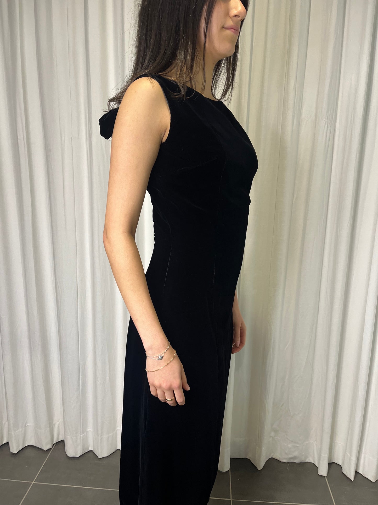 Vintage Handmade Bow Detail Black Velvet Dress