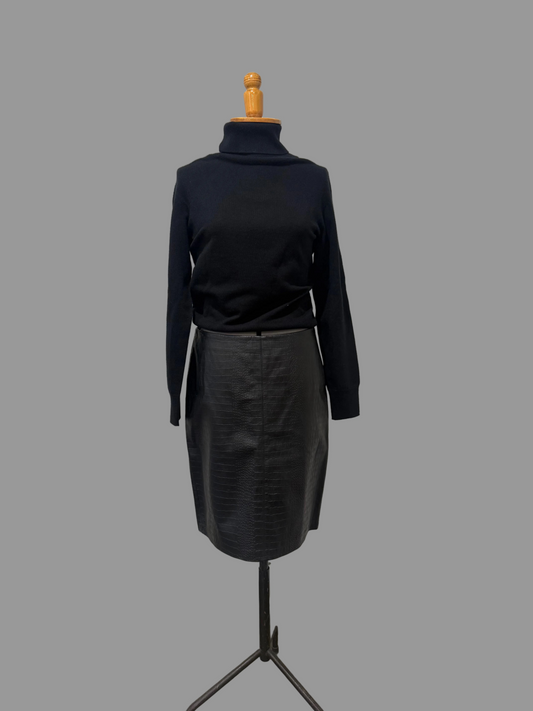Laundry by Shelli Segal Croc effect Lamb Leather Skirt, Black, 10 US
