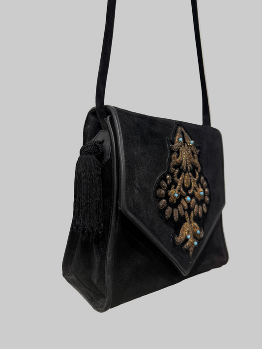 1980s Roberto Ricci Velvet Crossbody Bag with Tassels, Made in Italy