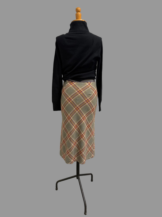 Vintage Kookai Tartan Maxi Skirt, Made in France, XS