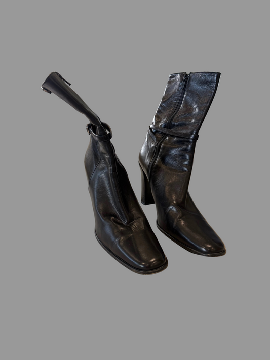 Jil Sander Vintage Buckle Heeled Black Boots, 41