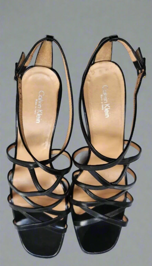 Calvin Klein Collection Black Strappy Sandals, 1990s