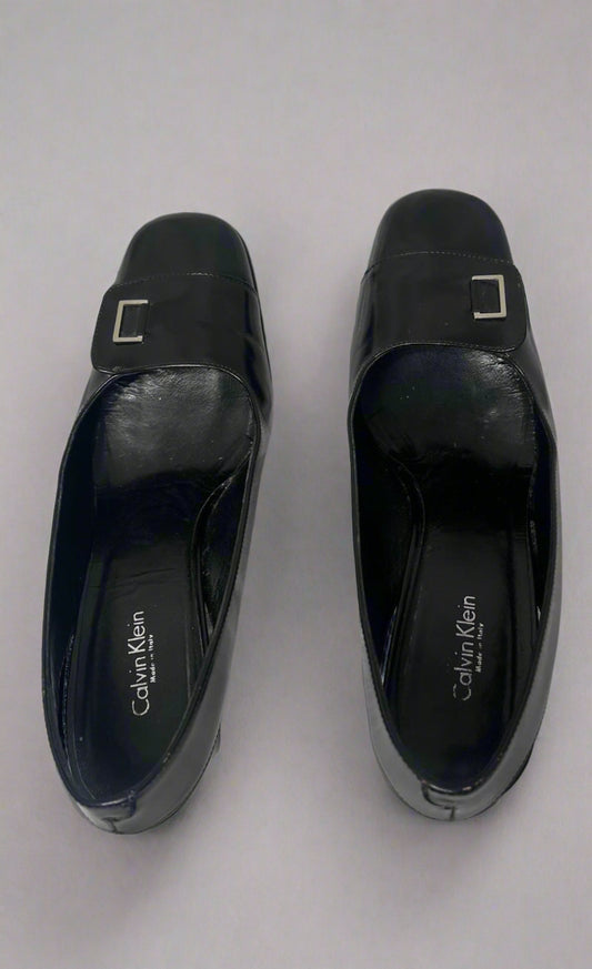 Calvin Klein Collection Black Slingback Pumps with Buckle, 1990s, 7.5