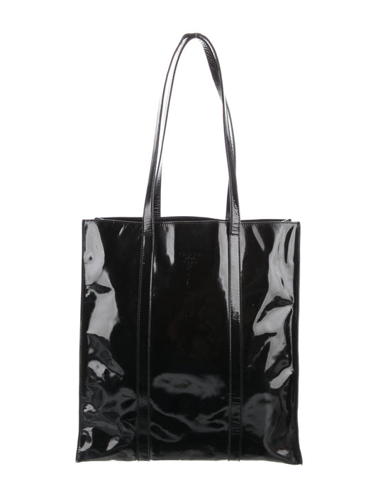Vintage Prada Nero Spazzolato Leather Tote, SS 1994