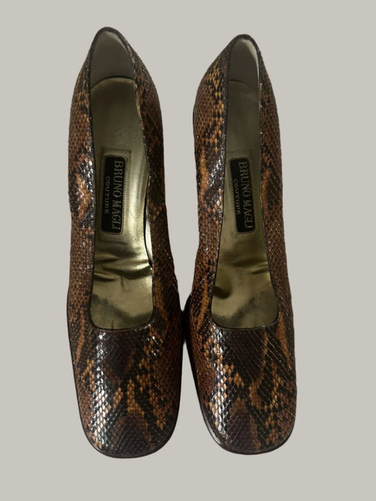 Bruno Magli Couture Snakeskin Square Toe Pumps