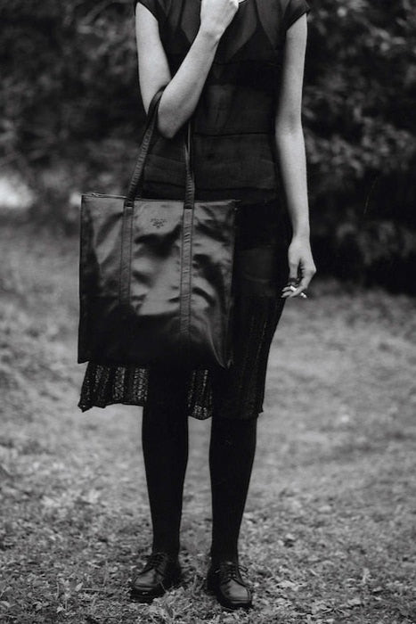 Vintage Prada Nero Spazzolato Leather Tote, SS 1994