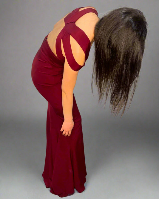 Narciso Rodriguez Stretch-Silk Crepe Open-Back Gown Burgundy