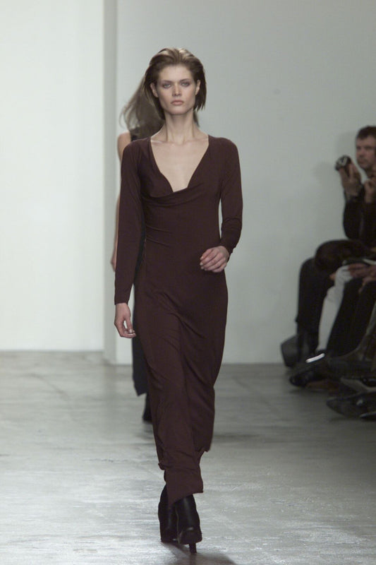 Calvin Klein Collection FW 2000 Chocolate Brown Runway Asymmetrical Dress