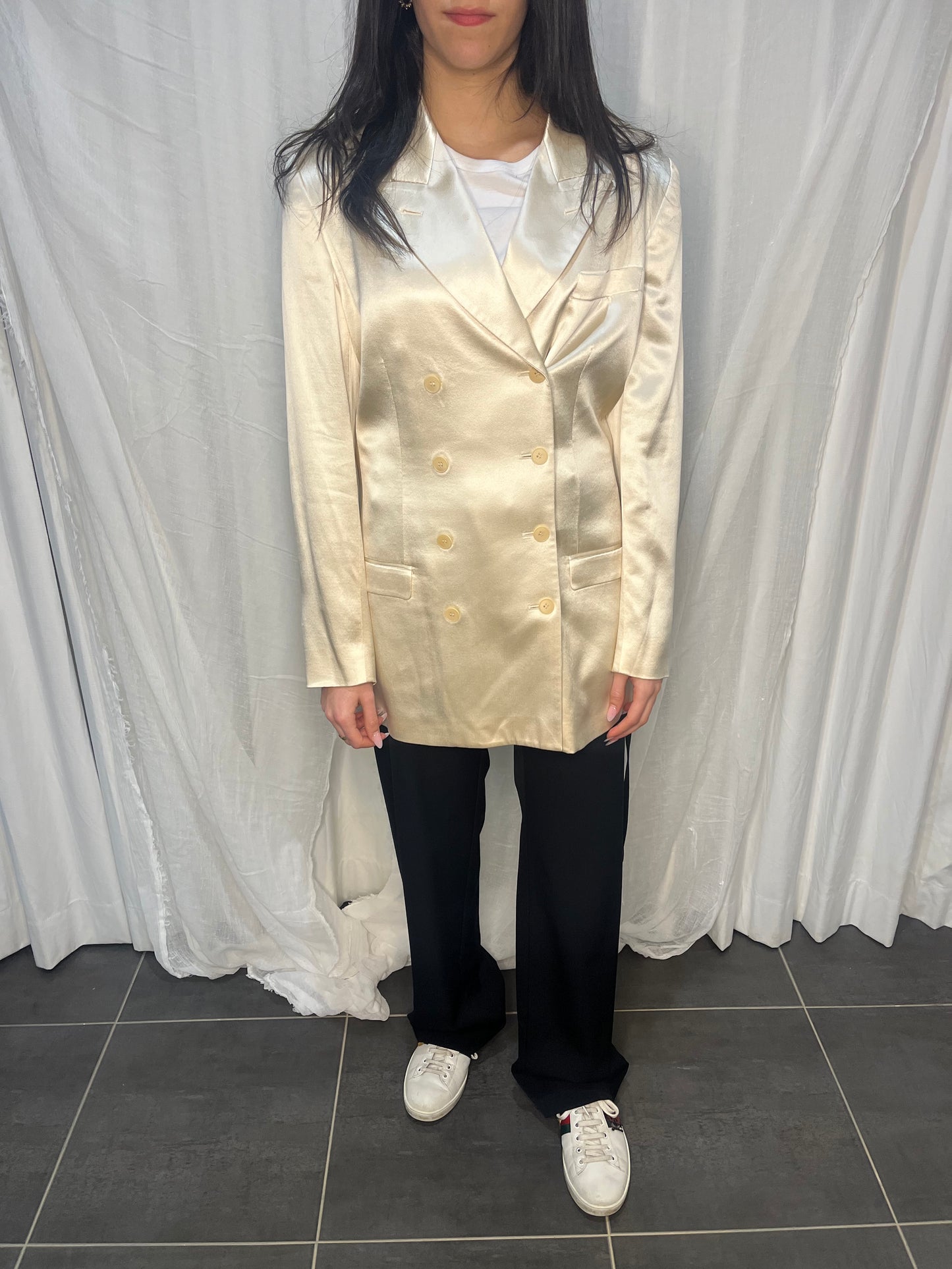 Calvin Klein 1990 Campaign White Silk Blazer