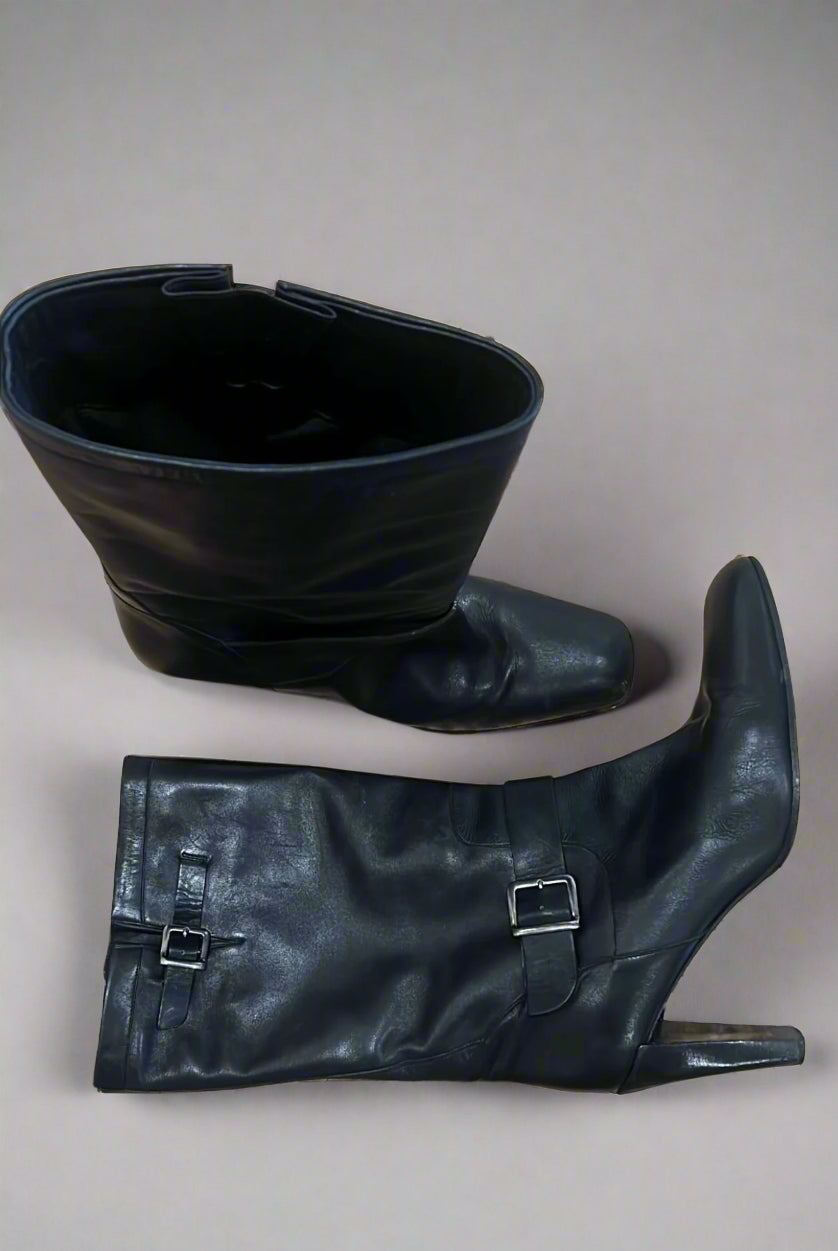 Calvin FW 2001 Black Leather Moto Boots