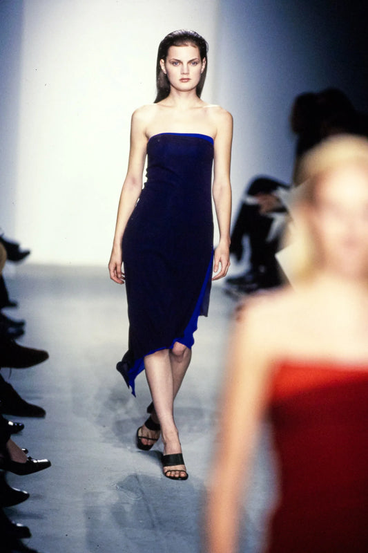 Calvin Klein SS 1997 Electric Blue/Navy Asymmetric Dress