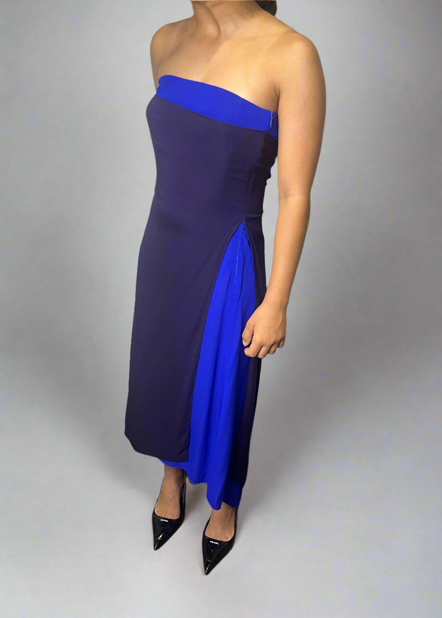 Calvin Klein SS 1997 Electric Blue/Navy Asymmetric Dress