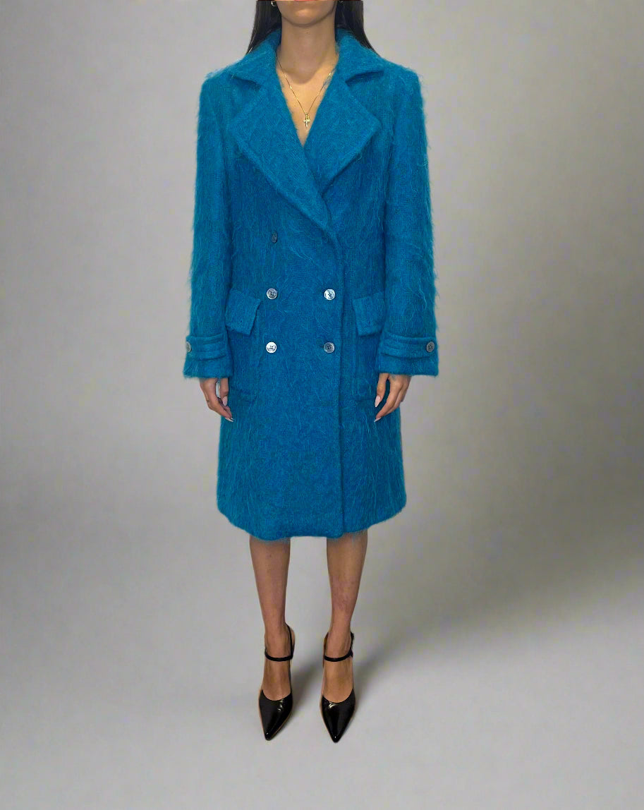 Rare Gucci 1995 Blue Mohair Coat, 42 IT