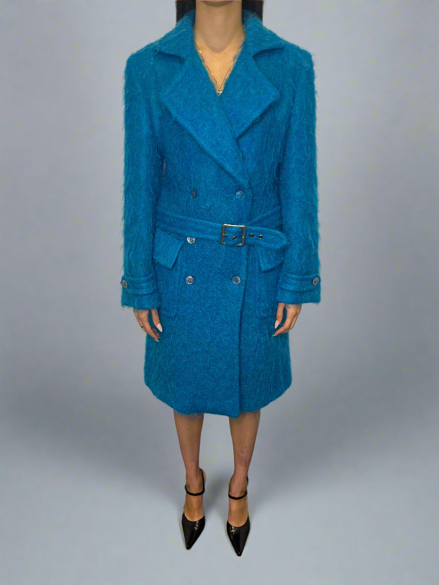Rare Gucci 1995 Blue Mohair Coat, 42 IT