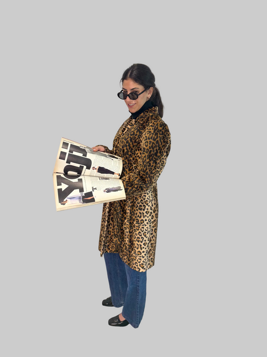 Vintage 1990s Karen Kane Leopard coat, size L