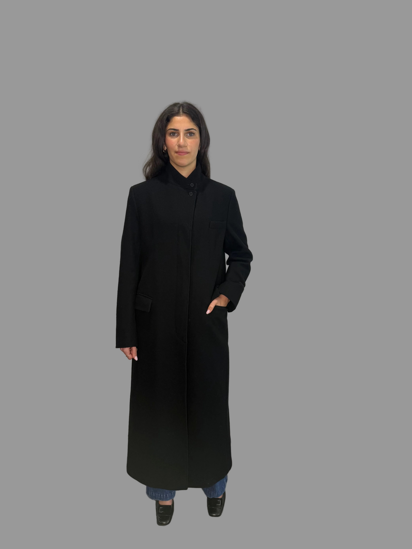 CK Calvin Klein Black Wool Maxi Coat, size 12 US