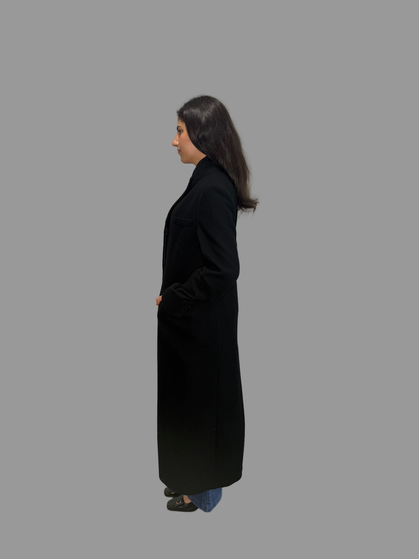 CK Calvin Klein Black Wool Maxi Coat, size 12 US