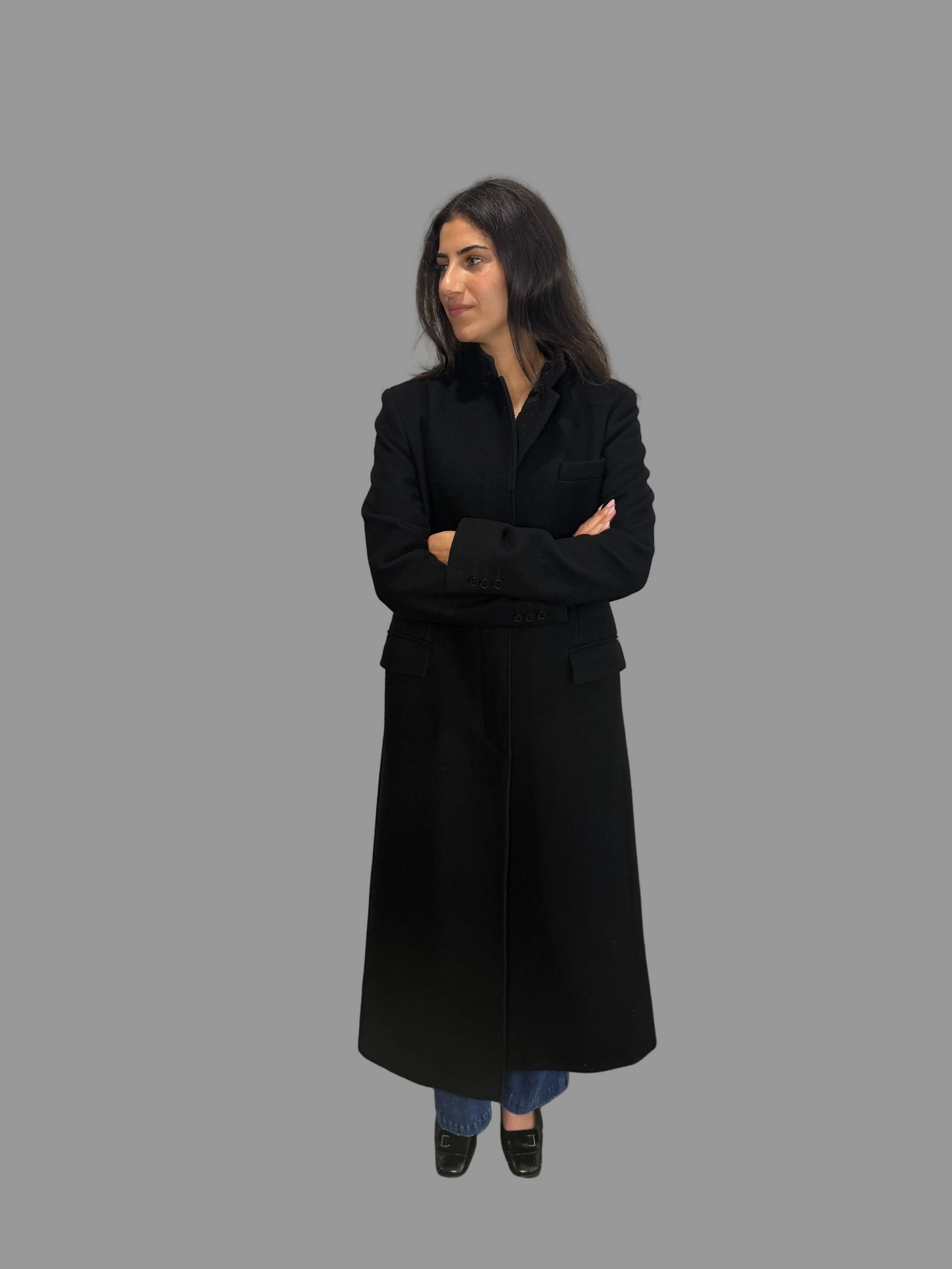 CK Calvin Klein Black Wool Maxi Coat, size 12 US