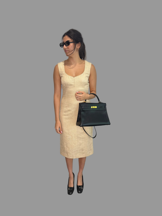 1990s Caroline Charles London Cream Tweed Dress, 8UK
