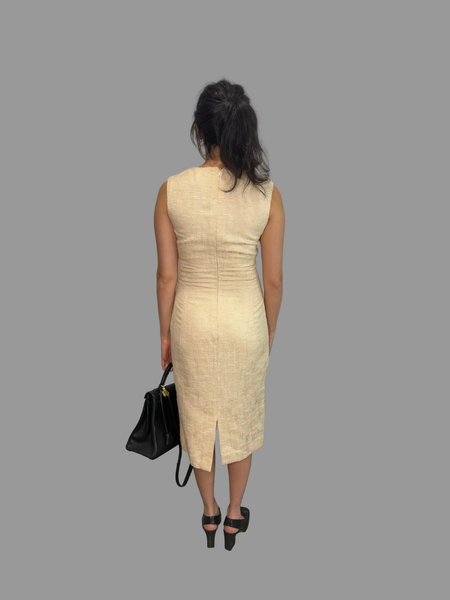1990s Caroline Charles London Cream Tweed Dress, 8UK