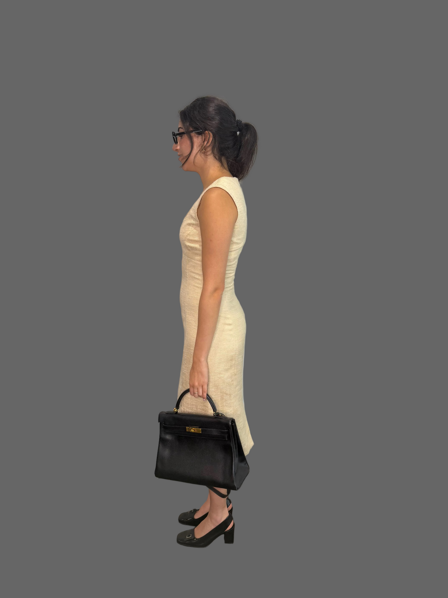 1990s Caroline Charles London Cream Tweed Dress, 8UK