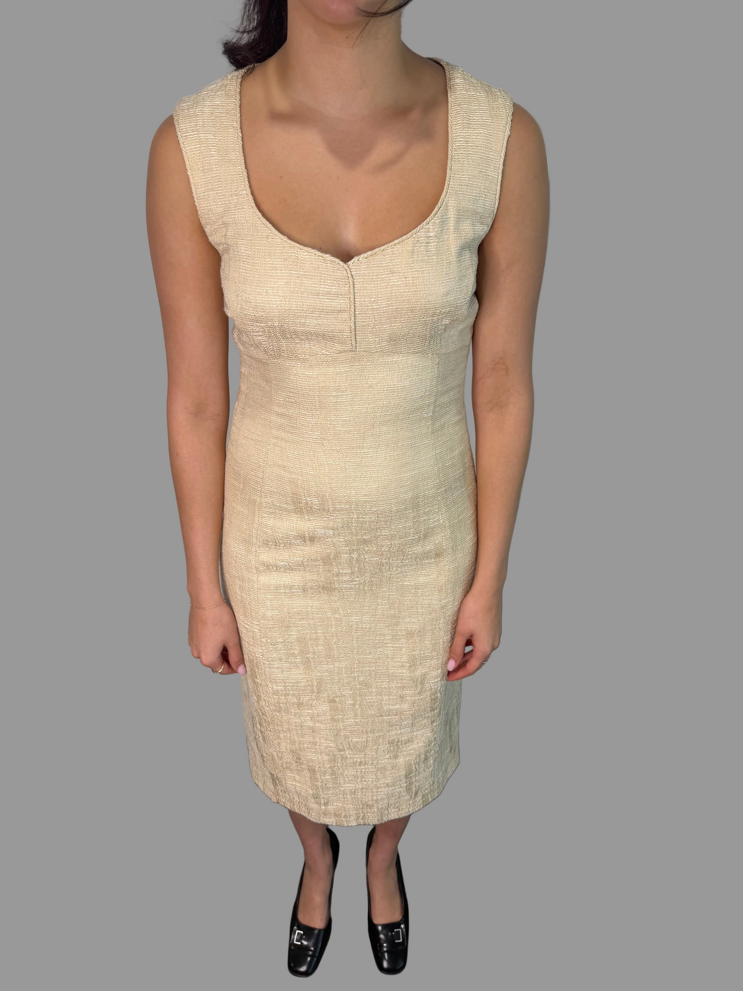 1990s Caroline Charles London Cream Tweed Dress, 8UK