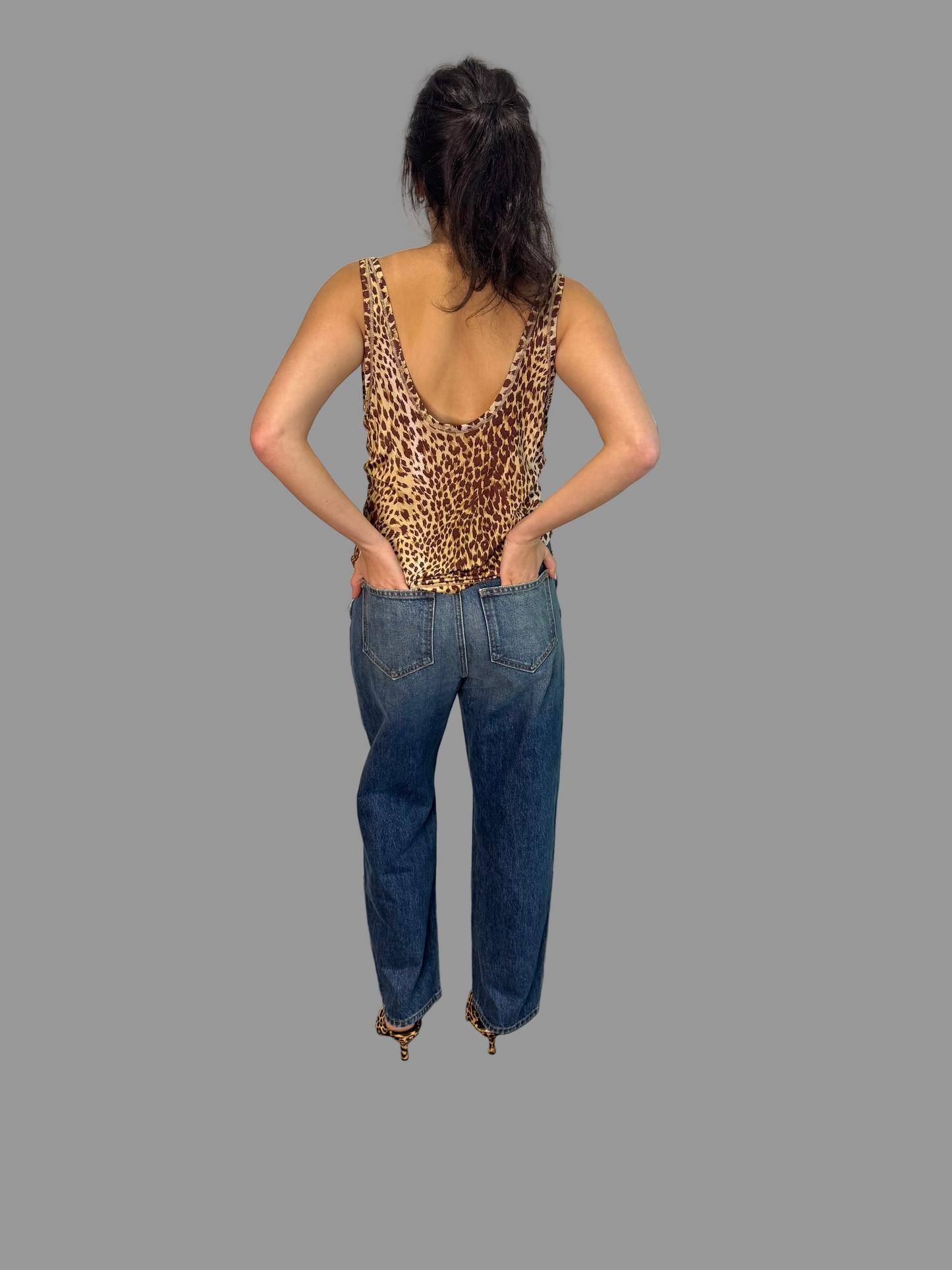 Vintage Valentino Leopard Print Tank Top, 50 IT