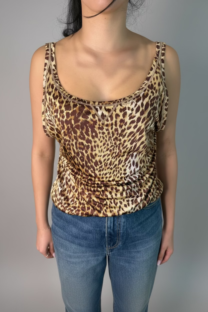 Vintage Valentino Leopard Print Tank Top, 50 IT