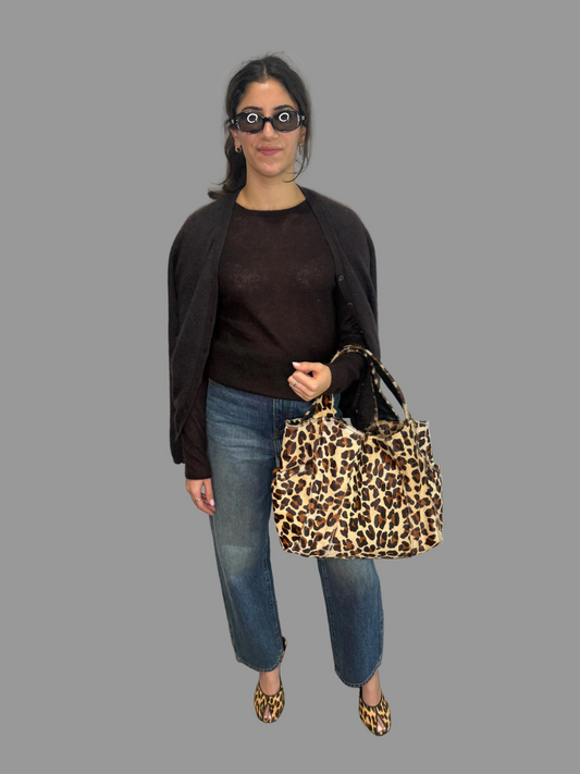 Vintage Leopard Print Shoulder Bag, made in USA