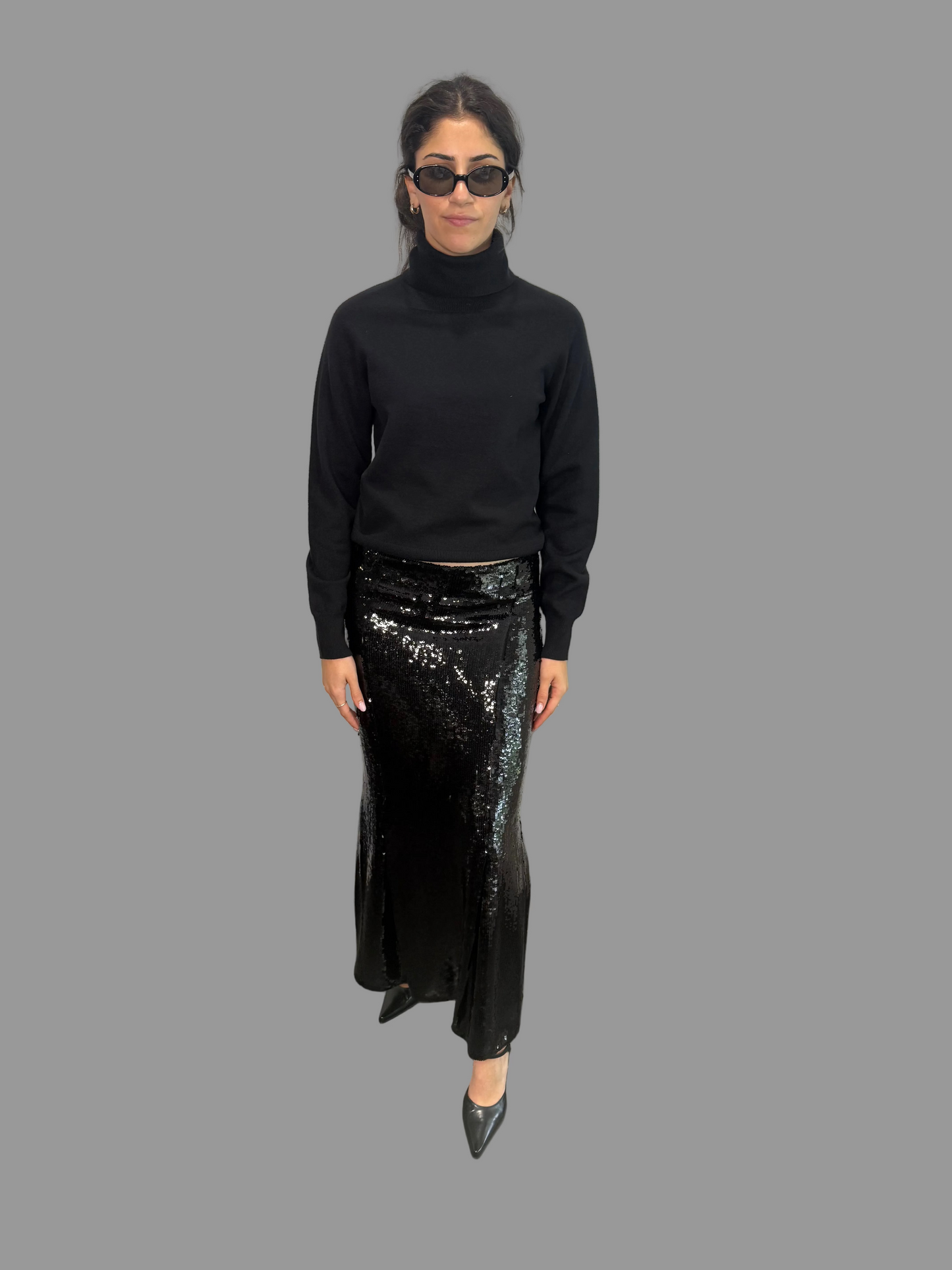 Khaite Levine Black Sequin Skirt, 6US