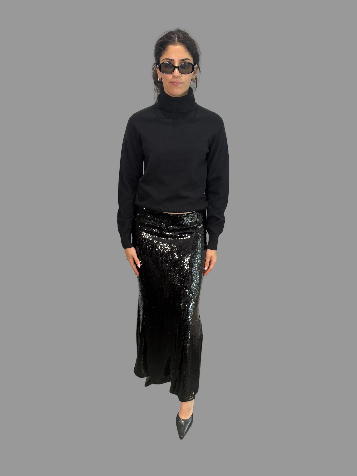 Khaite Levine Black Sequin Skirt, 6US