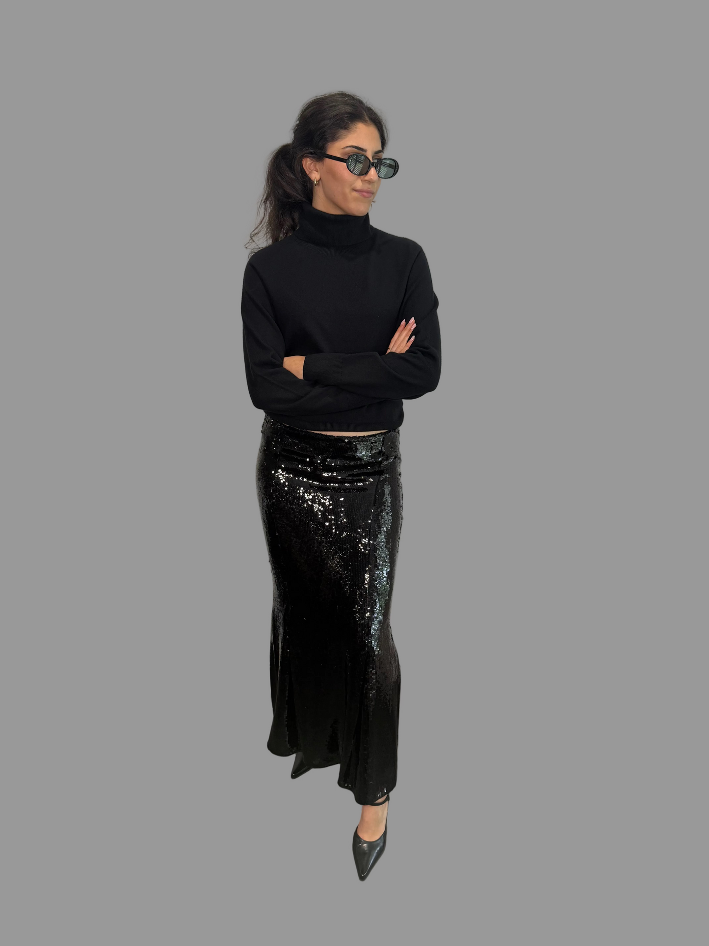 Khaite Levine Black Sequin Skirt, 6US
