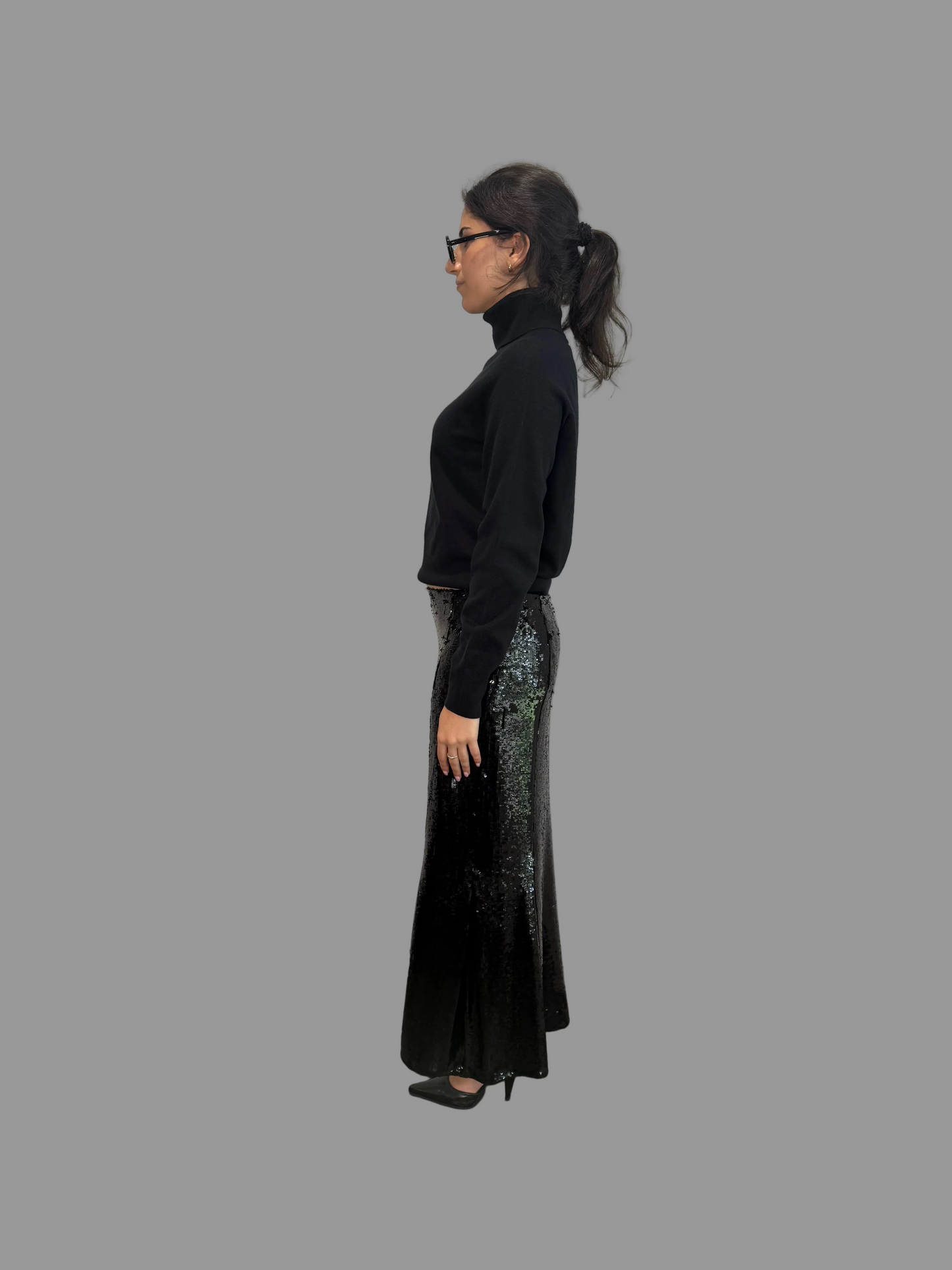 Khaite Levine Black Sequin Skirt, 6US