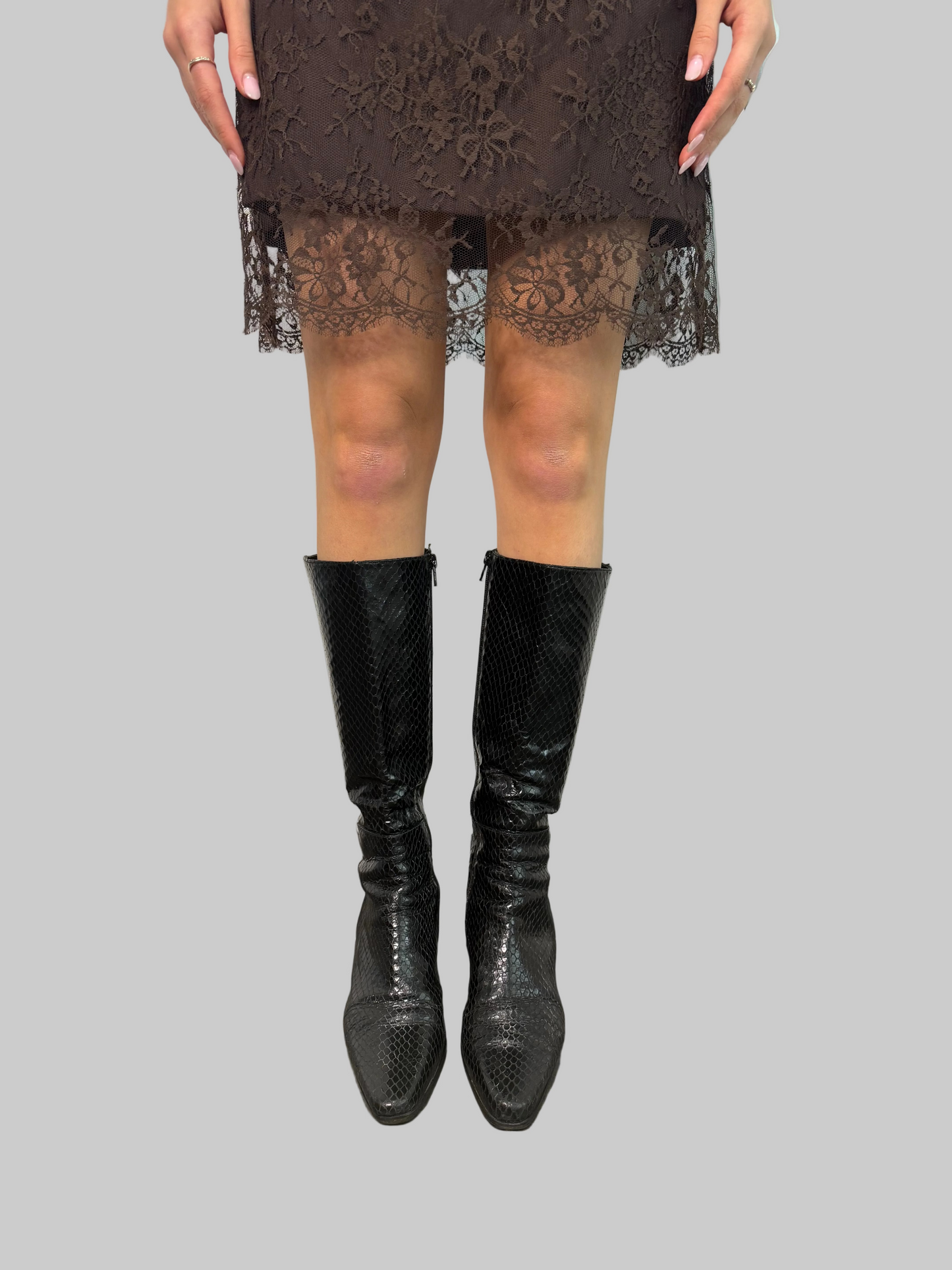 CK Calvin Klein Leather Python Print Boots, 9