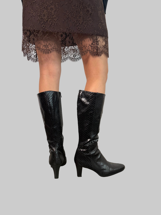 CK Calvin Klein Leather Python Print Boots, 9