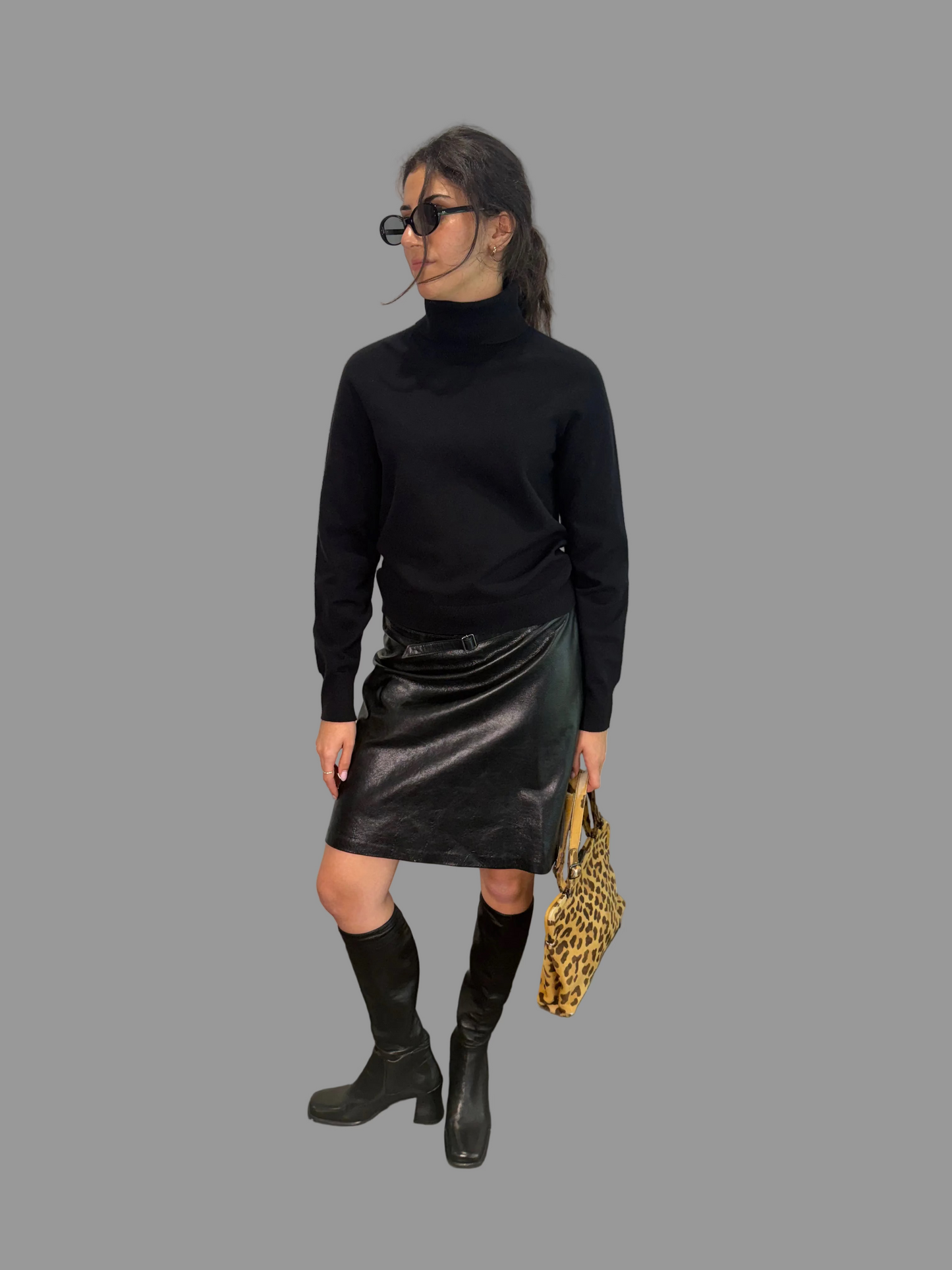 Ann Demeulemeester Black Leather Skirt as worn by CBK, 40 FR
