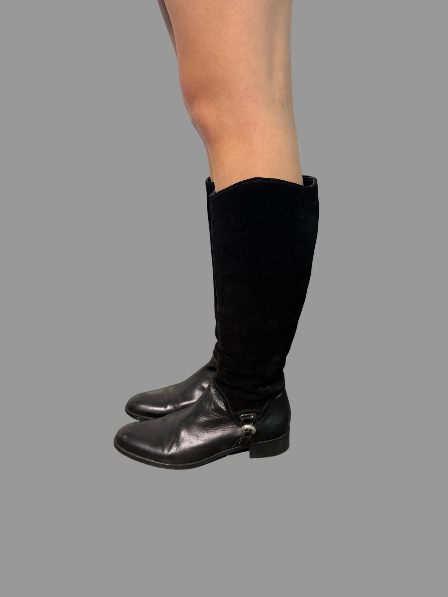 'Barker' Black Leather and Suede boots, Handmade in Italy, 36.5