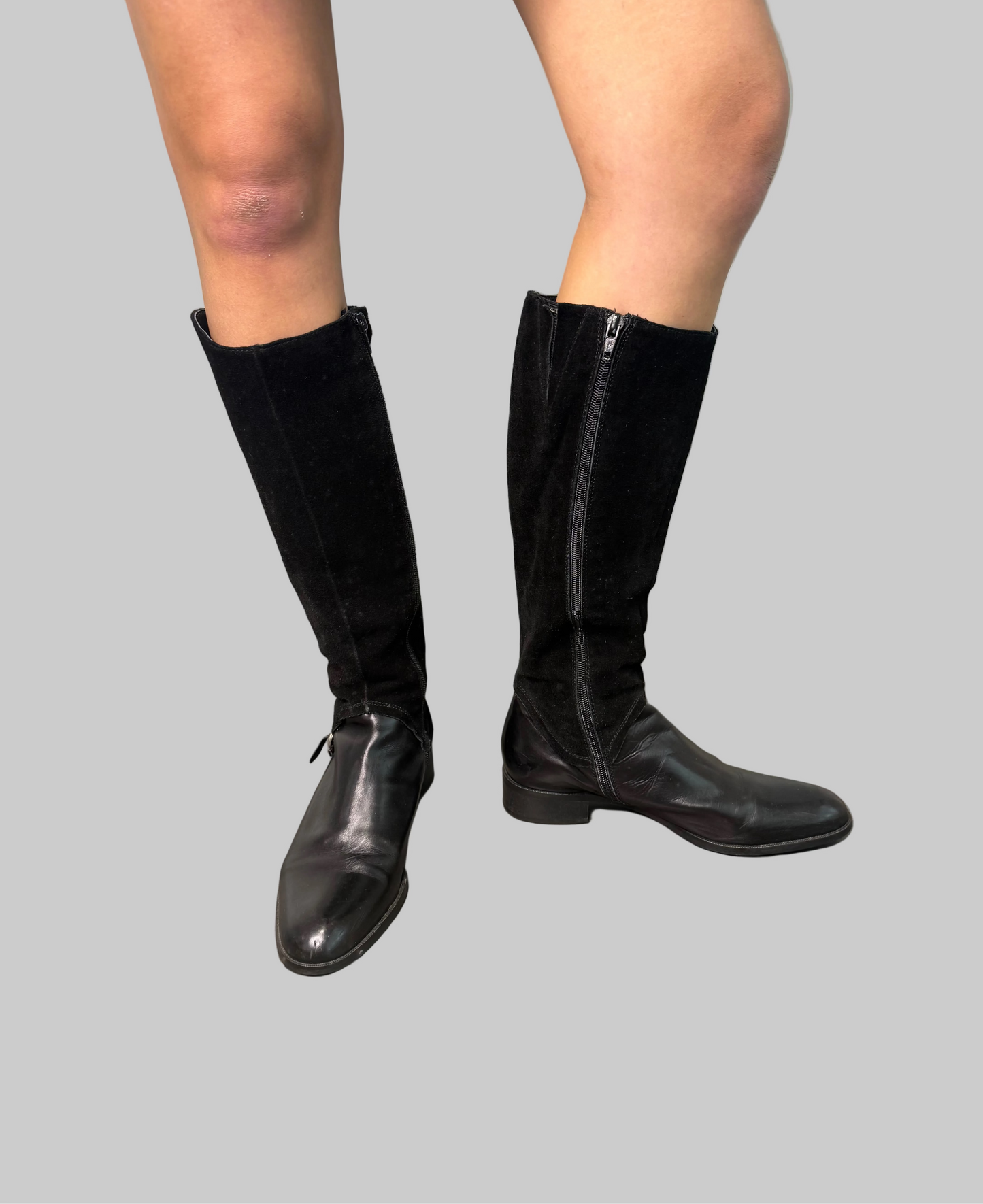 'Barker' Black Leather and Suede boots, Handmade in Italy, 36.5