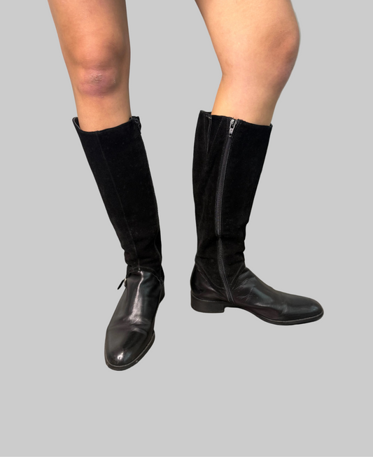 'Barker' Black Leather and Suede boots, Handmade in Italy, 36.5