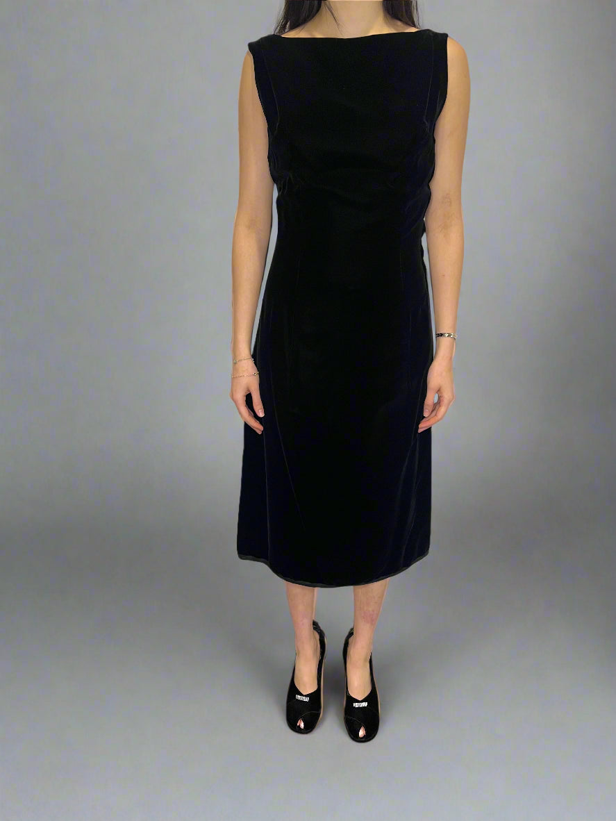 Vintage Handmade Bow Detail Black Velvet Dress