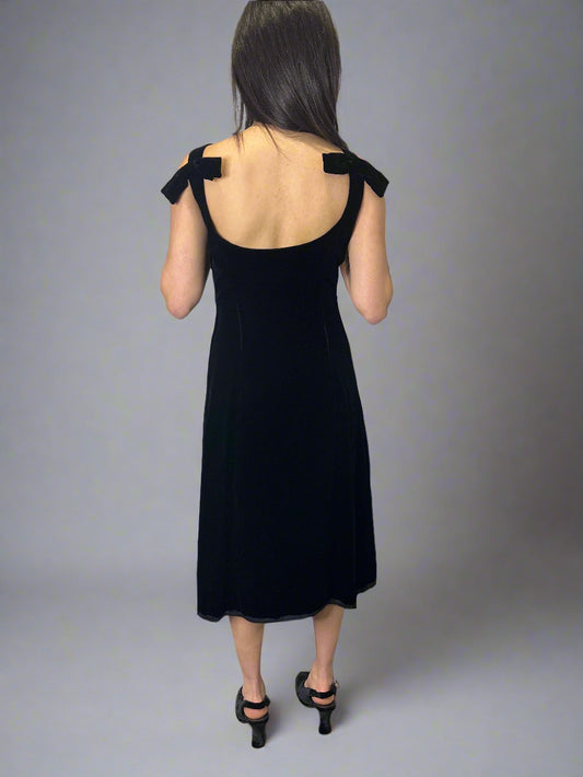 Vintage Handmade Bow Detail Black Velvet Dress