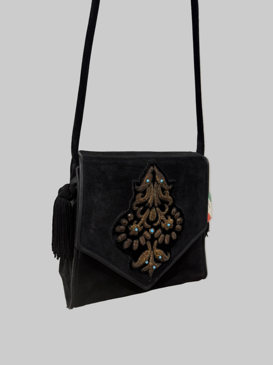 1980s Roberto Ricci Velvet Crossbody Bag with Tassels, Made in Italy