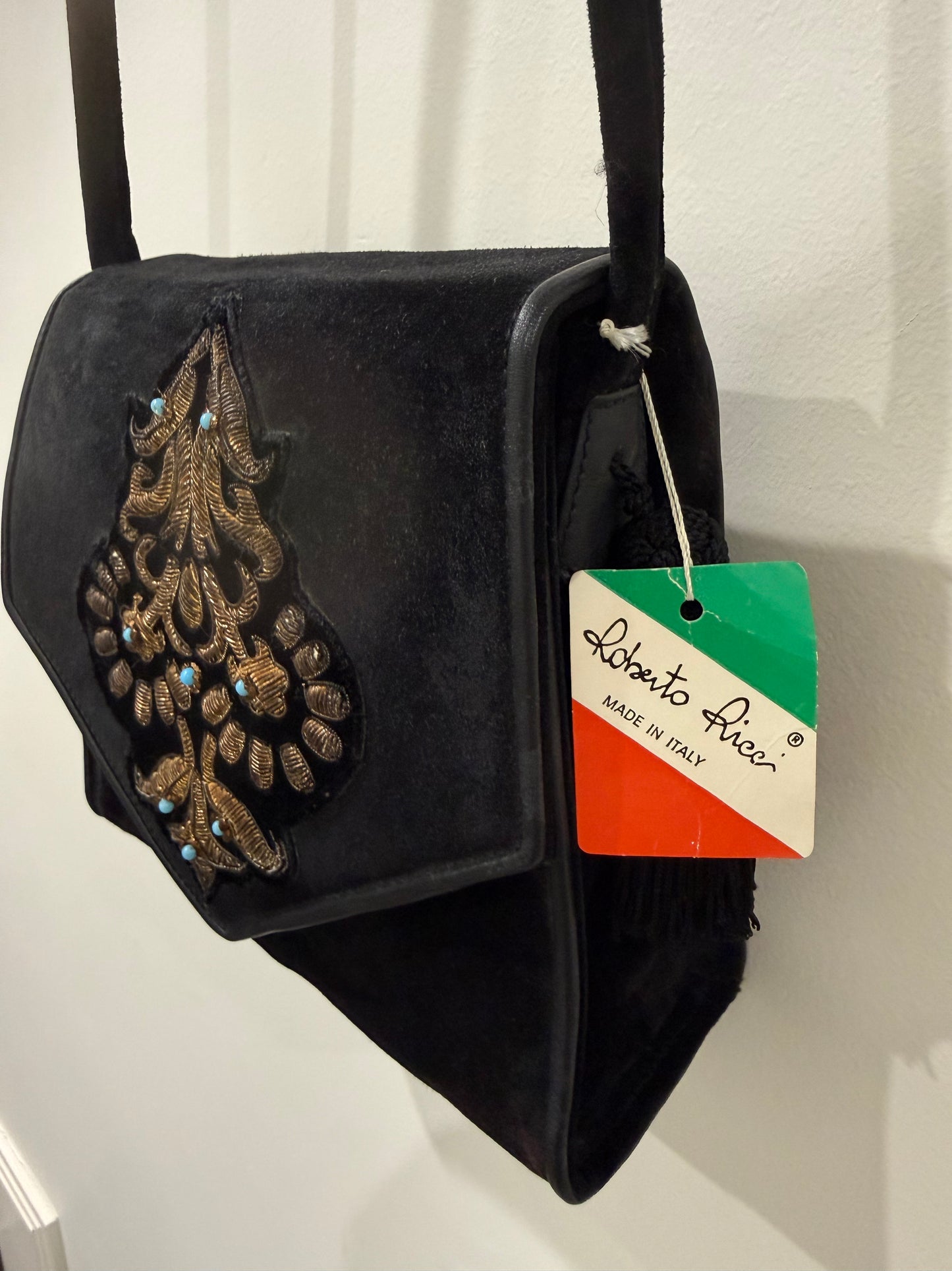 1980s Roberto Ricci Velvet Crossbody Bag with Tassels, Made in Italy