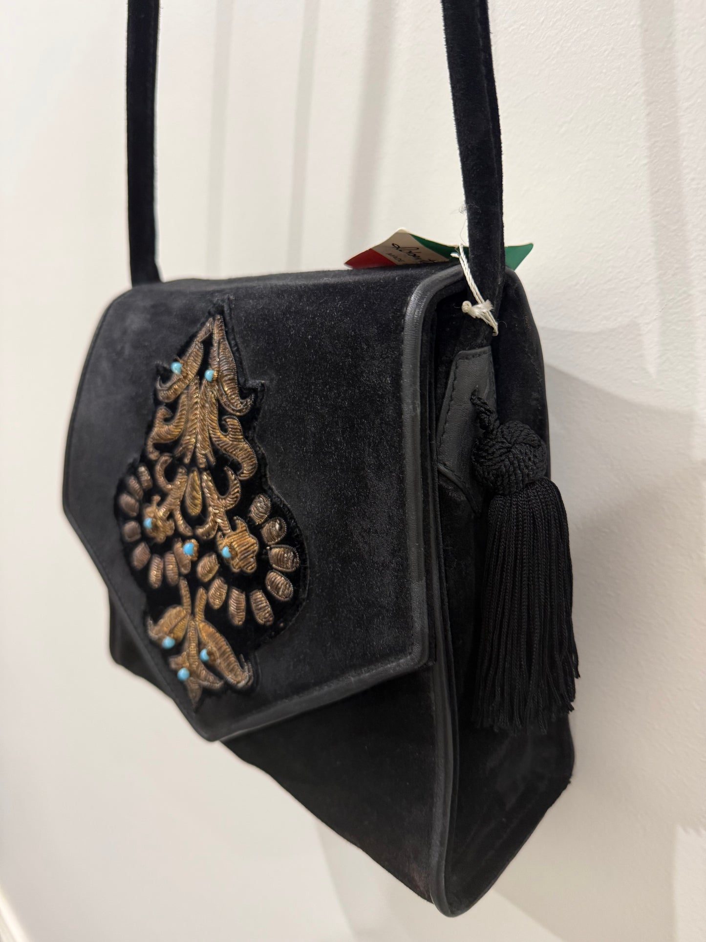 1980s Roberto Ricci Velvet Crossbody Bag with Tassels, Made in Italy