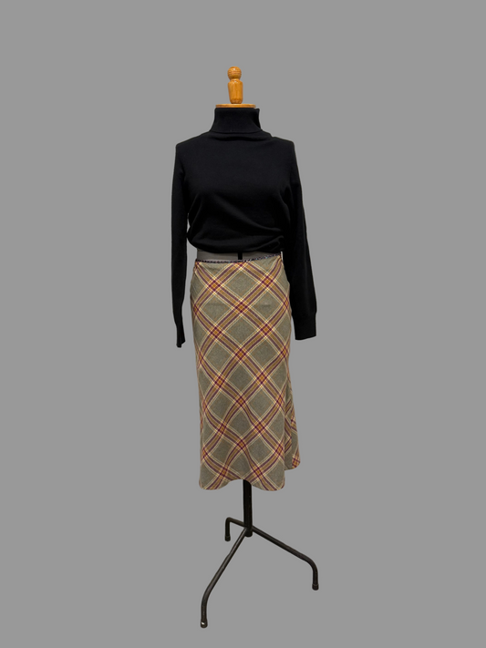 Vintage Kookai Tartan Maxi Skirt, Made in France, XS