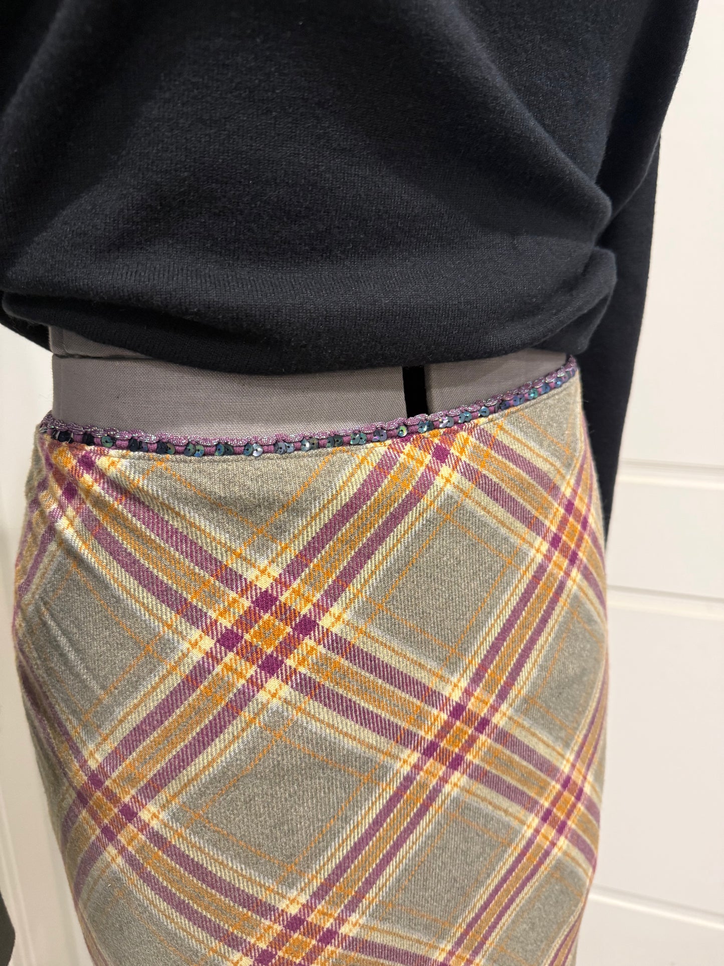 Vintage Kookai Tartan Maxi Skirt, Made in France, XS