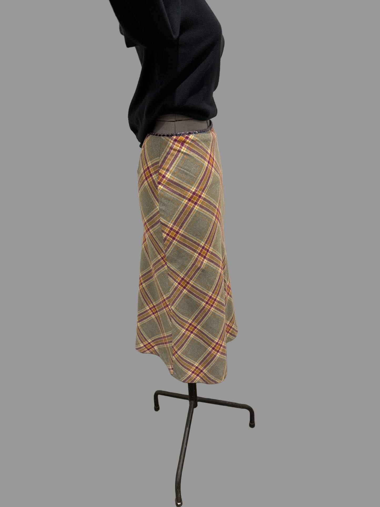 Vintage Kookai Tartan Maxi Skirt, Made in France, XS