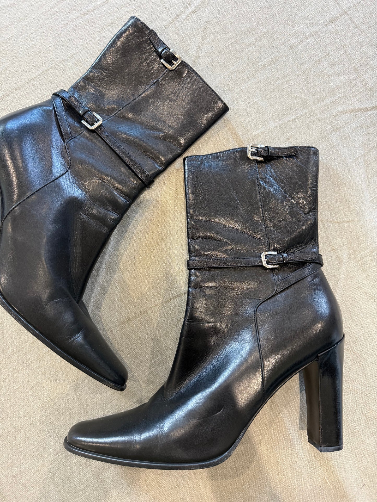 Jil Sander Vintage Buckle Heeled Black Boots, 41